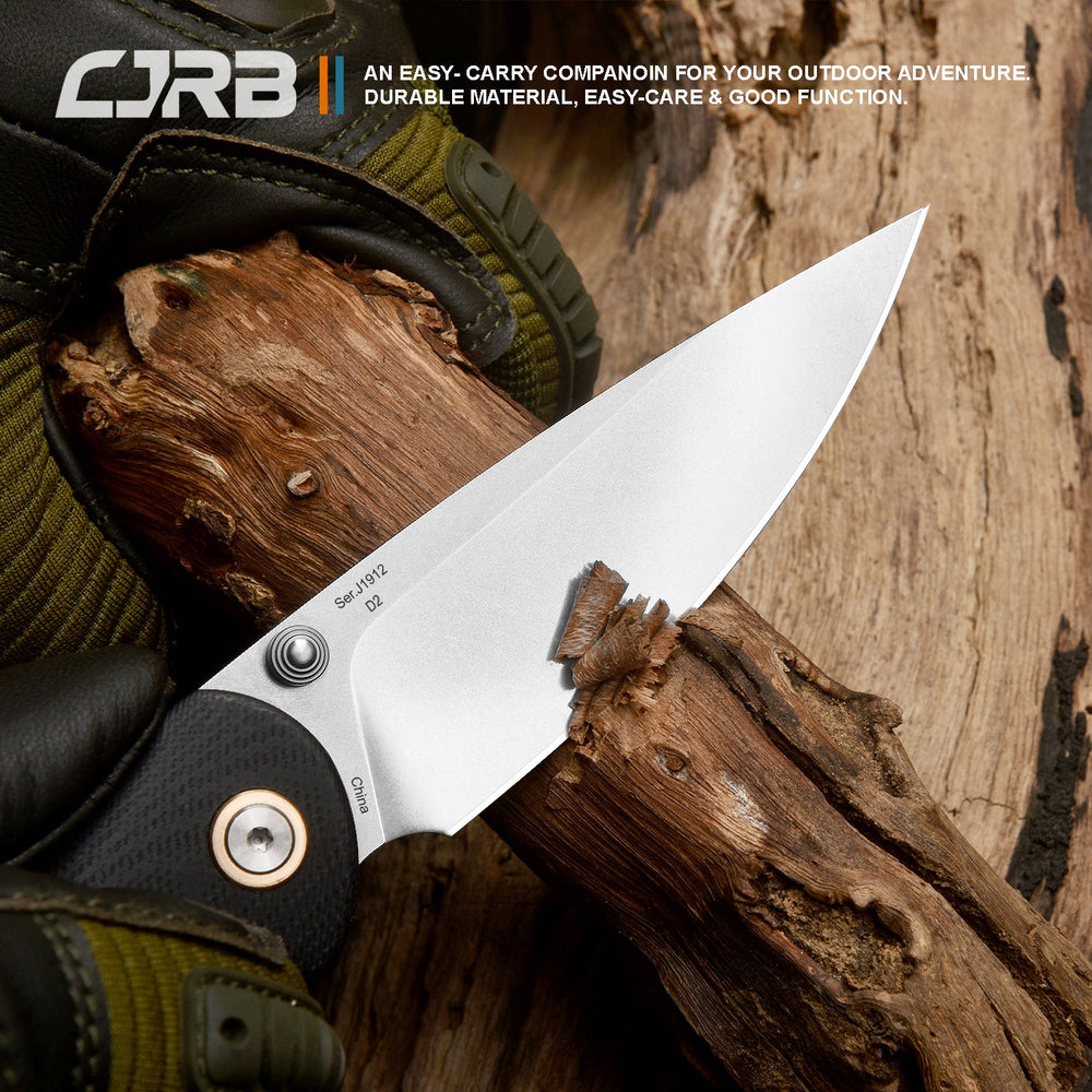 CJRB Feldspar Small J1912S AR-RPM9 Blade G10(contoured & CNC pattern texture) Handle Folding Knives - Black (J1912S-BKC)