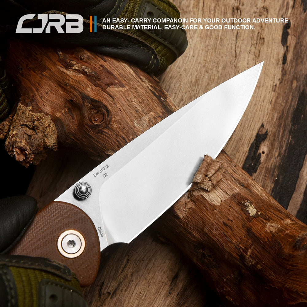CJRB Feldspar J1912 AR-RPM9 Blade G10(contoured & CNC pattern texture) Handle Folding Knives - Brown (J1912-BNC)
