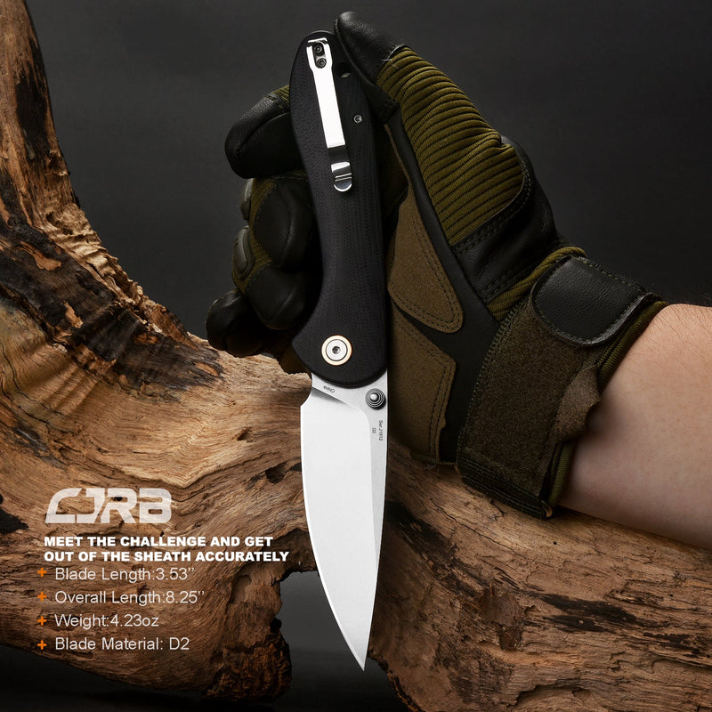 CJRB Feldspar J1912 AR-RPM9 Blade G10(contoured & CNC pattern texture) Handle Folding Knives - Black (J1912-BKC)