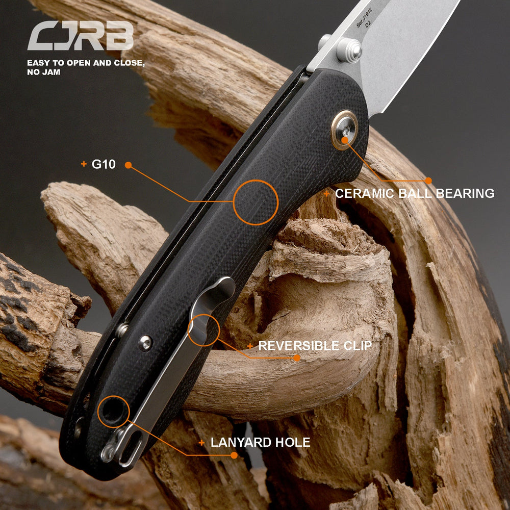 CJRB Feldspar Small J1912S AR-RPM9 Blade G10(contoured & CNC pattern texture) Handle Folding Knives - Black (J1912S-BKC)