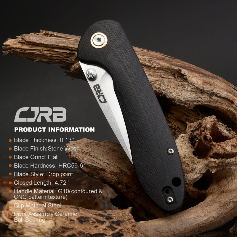 CJRB Feldspar Small J1912S AR-RPM9 Blade G10(contoured & CNC pattern texture) Handle Folding Knives - Black (J1912S-BKC)