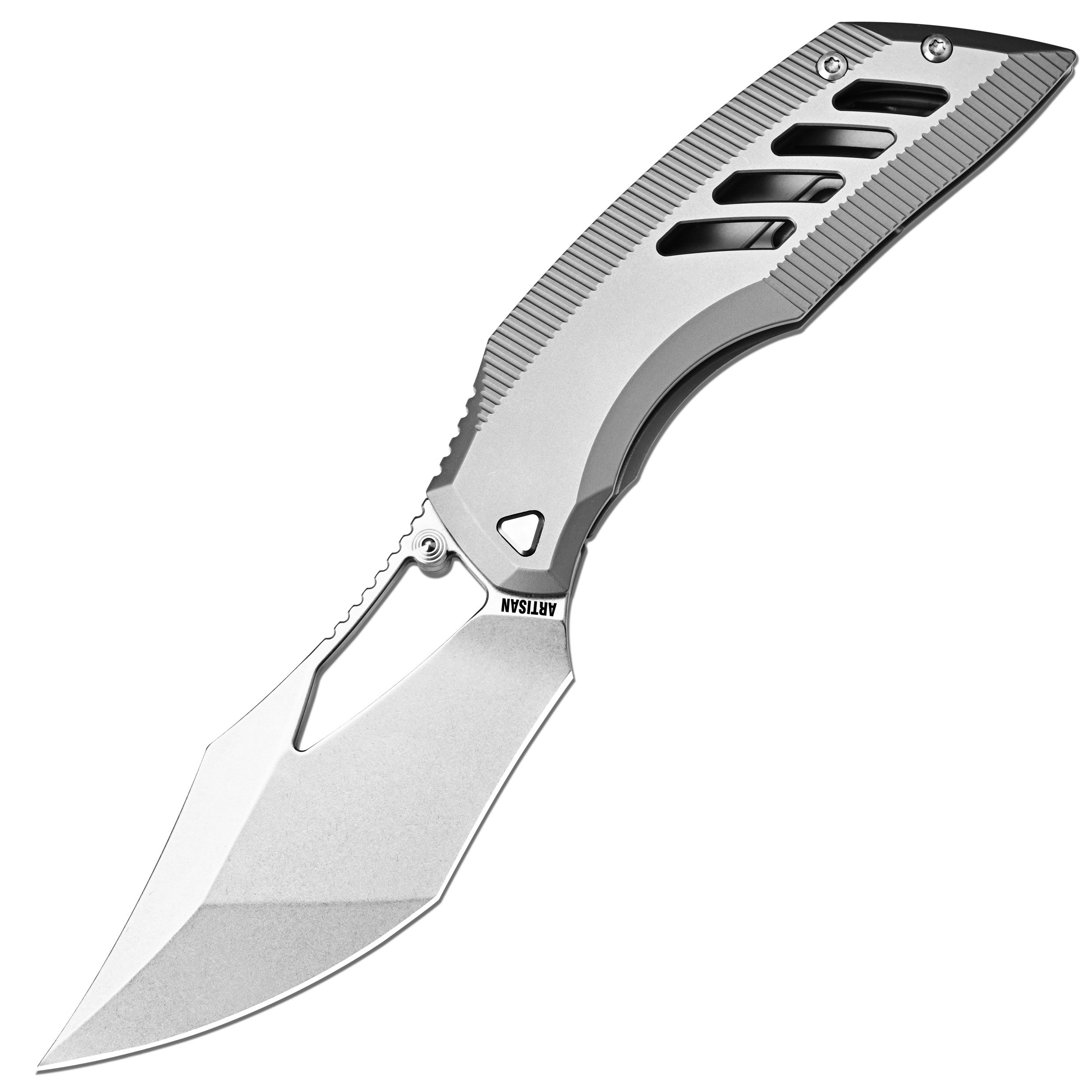 ArtisanCutlery Dark Wing Thumb Hole & Front Flipper Frame Lock EDC Knife Titanium Handle(3.63'' S35VN Stone Wash Blade ) 1887G-GY