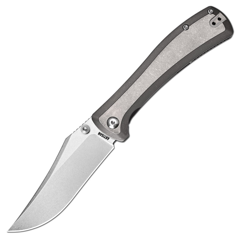 ArtisanCutlery Santee Thumb Stud & Frame Lock Folding Knife Titanium Handle (3.54'' CPM S35VN Steel Stone Wash Blade) 1888G-GY
