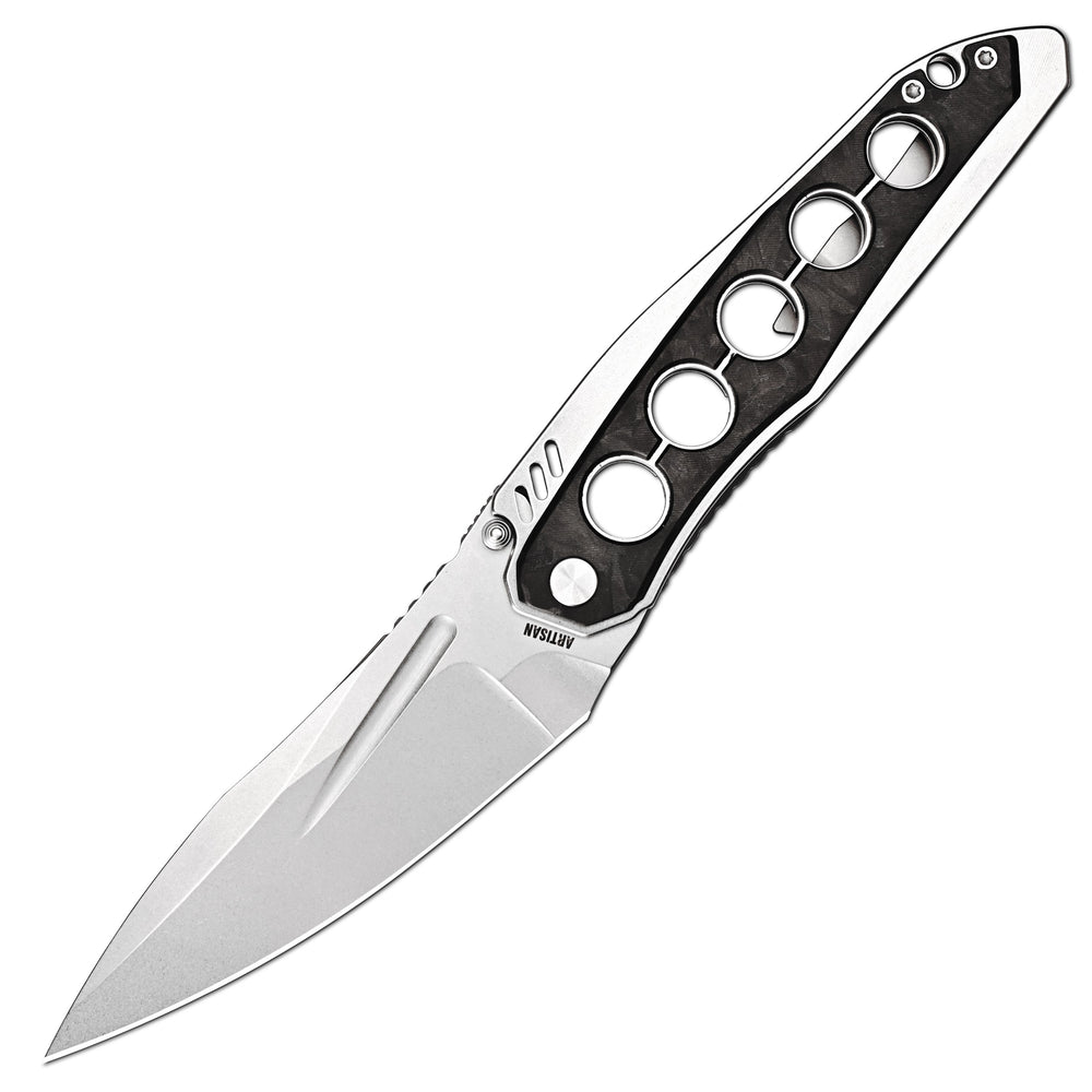 ArtisanCutlery Sudden Flipper & Liner Lock Tactical EDC Folding Knife Carbon Fiber & Steel Handle (4.17" S35VN Steel Stonewash Blade) 1890G-CF