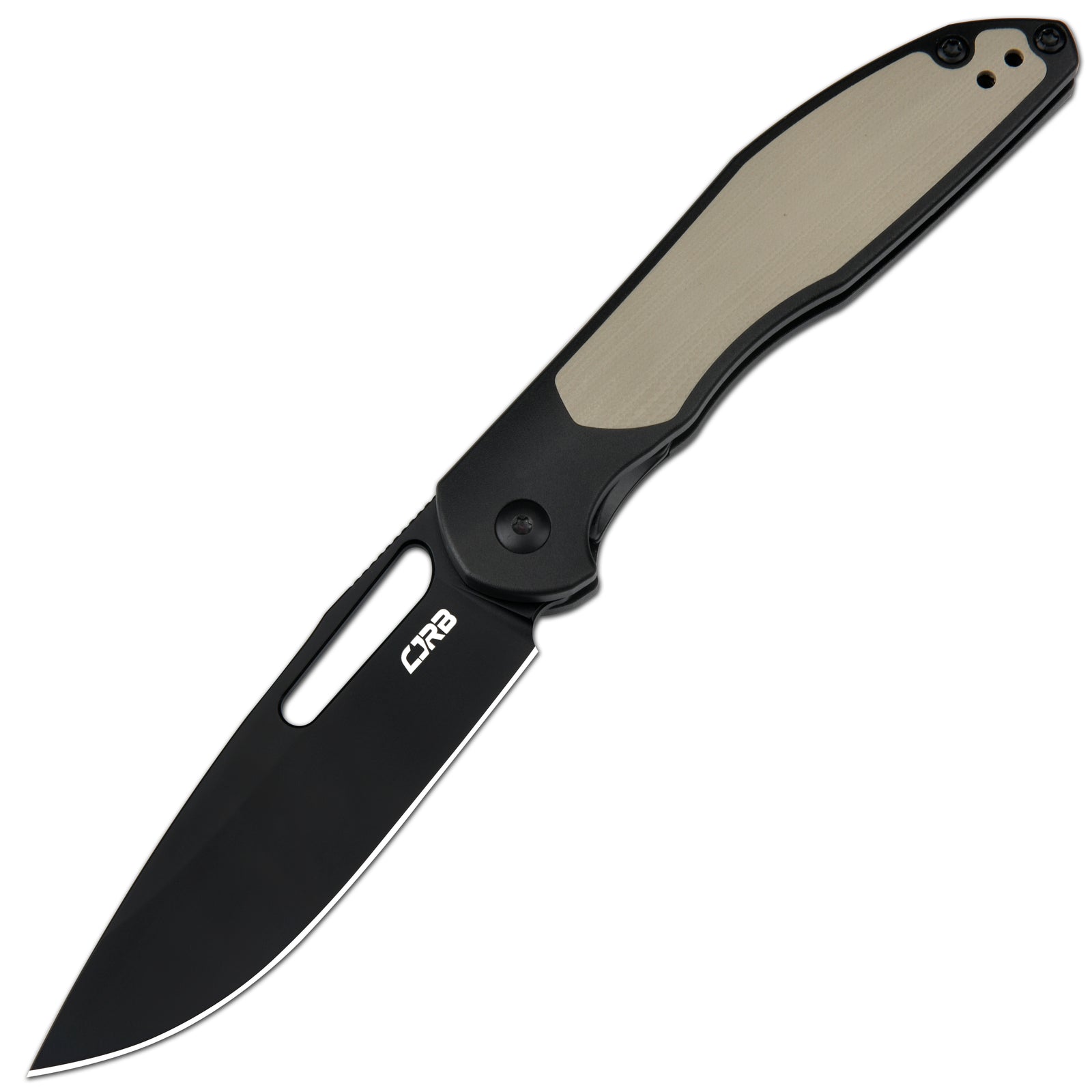CJRB Droma Liner Lock Thumb Hole Knife Inlay Aluminum And G10 Inlay Handle (3.33'' Black PVD Coating AR-RPM9 Blade) J1963-BDK