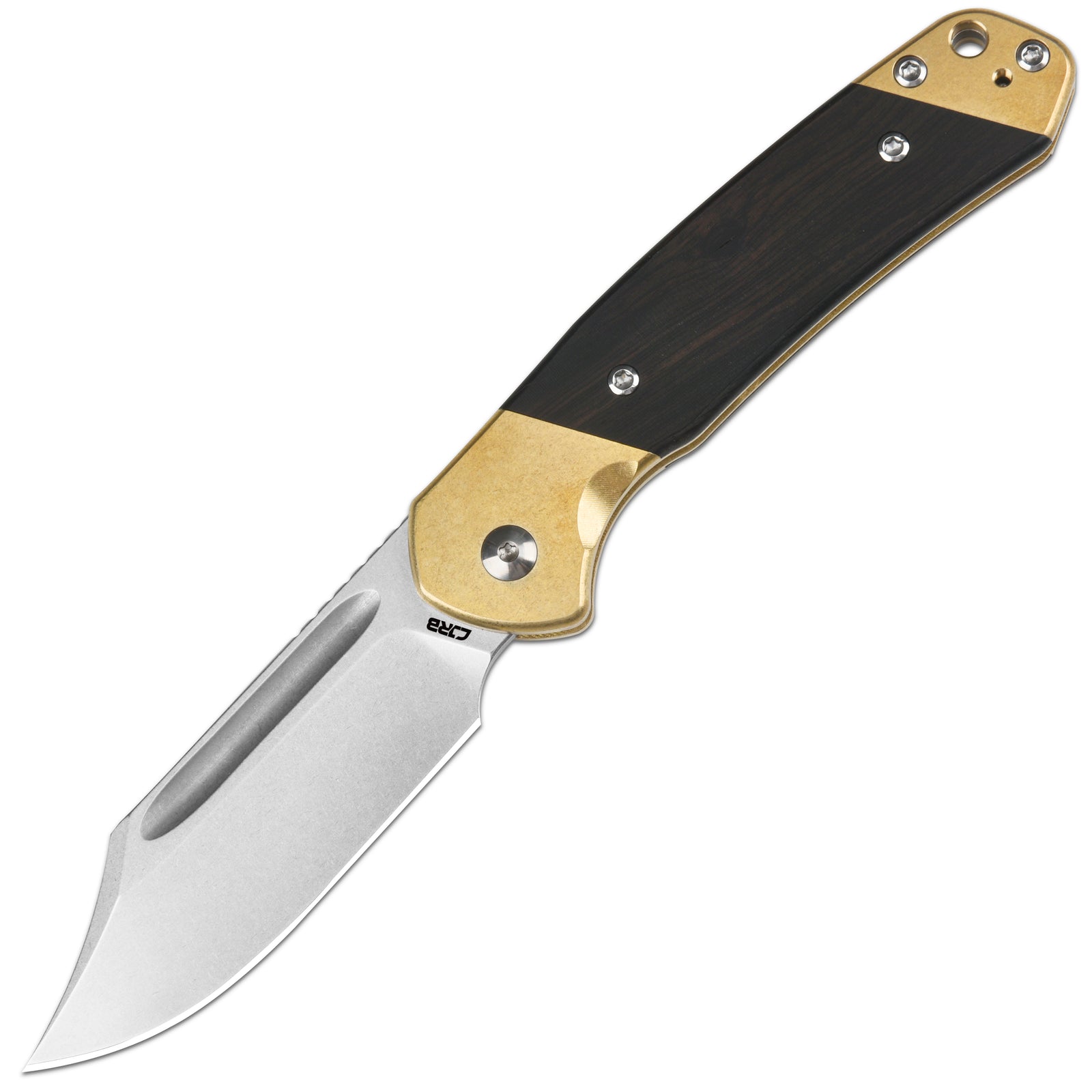 CJRB Bowie Pyrite J1942SJ AR-RPM9 Blade Brass and Wood Handle Folding Knife