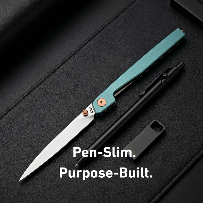 CJRB Lanky Liner Lock Front Flipper Knife Blue Aluminum Handle (3.58'' Sand Polish AR-RPM9 Blade) J1965-BU