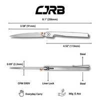 CJRB Lanky Thumb Stud & Front Flipper Liner Lock EDC Knife Steel Handle Steel Clip(3.58'' CPM S90V Stone Wash Blade) J1965G-ST