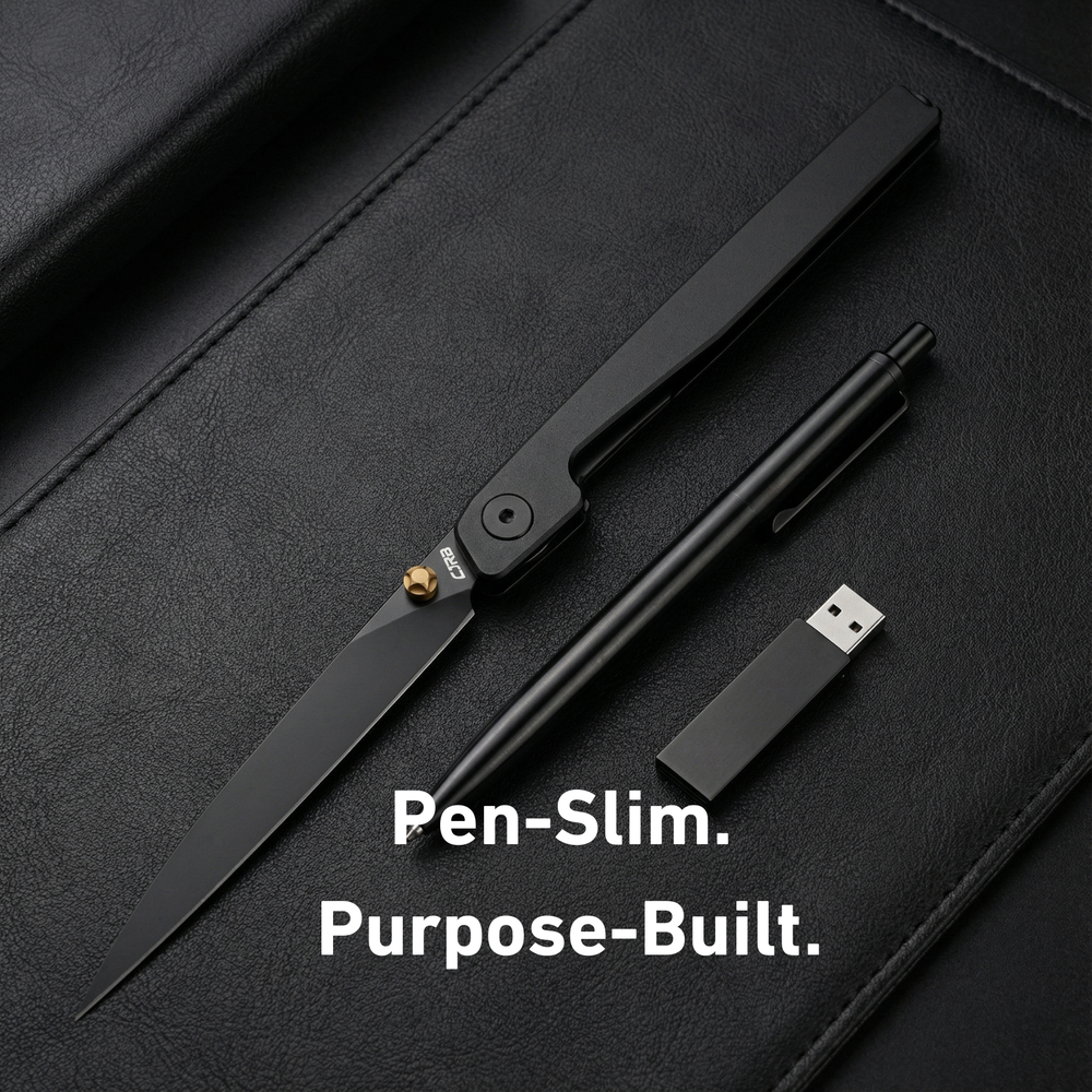 CJRB Lanky Liner Lock Front Flipper Knife Black Aluminum Handle (3.58'' Black PVD Coating AR-RPM9 Blade) J1965-BBK