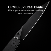 CJRB Lanky Thumb Stud & Front Flipper Liner Lock EDC Knife Steel Handle Steel Clip(3.58'' CPM S90V Black PVD Coating Blade) J1965G-BBK