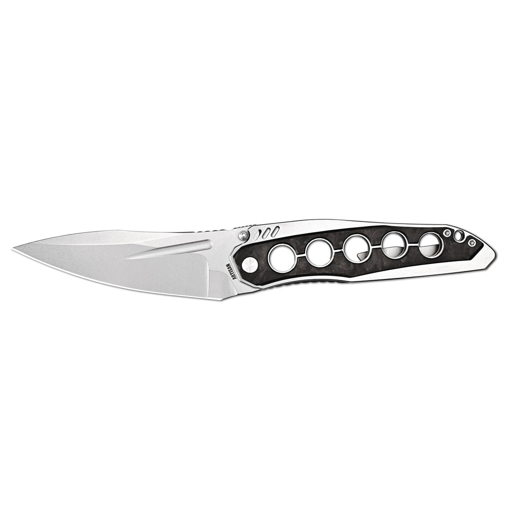 ArtisanCutlery Sudden Flipper & Liner Lock Tactical EDC Folding Knife Carbon Fiber & Steel Handle (4.17" S35VN Steel Stonewash Blade) 1890G-CF