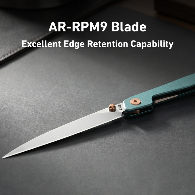 CJRB Lanky Liner Lock Front Flipper Knife Blue Aluminum Handle (3.58'' Sand Polish AR-RPM9 Blade) J1965-BU