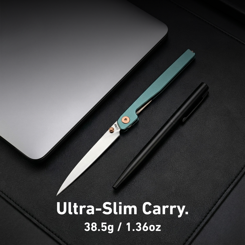 CJRB Lanky Liner Lock Front Flipper Knife Blue Aluminum Handle (3.58'' Sand Polish AR-RPM9 Blade) J1965-BU