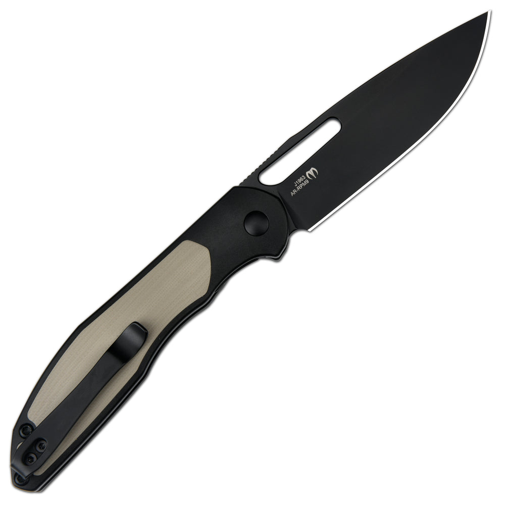 CJRB Droma Liner Lock Thumb Hole Knife Inlay Aluminum And G10 Inlay Handle (3.33'' Black PVD Coating AR-RPM9 Blade) J1963-BDK