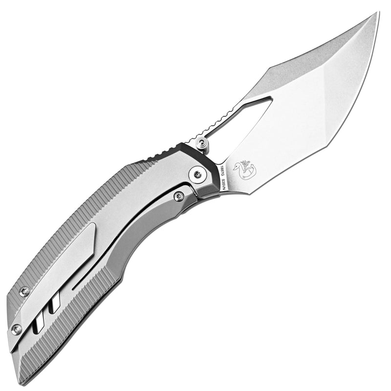 ArtisanCutlery Dark Wing Thumb Hole & Front Flipper Frame Lock EDC Knife Titanium Handle(3.63'' S35VN Stone Wash Blade ) 1887G-GY