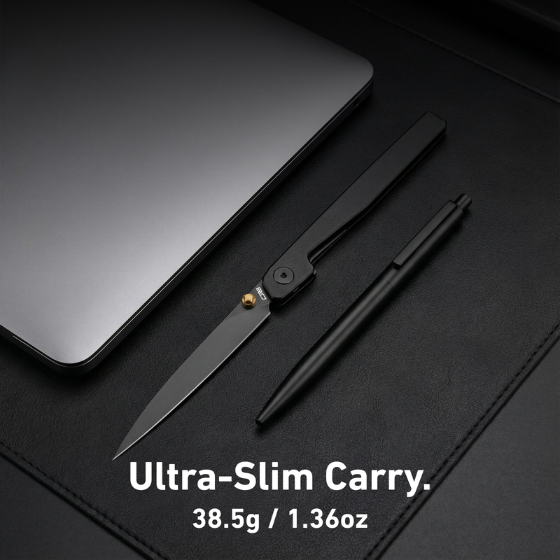 CJRB Lanky Liner Lock Front Flipper Knife Black Aluminum Handle (3.58'' Black PVD Coating AR-RPM9 Blade) J1965-BBK