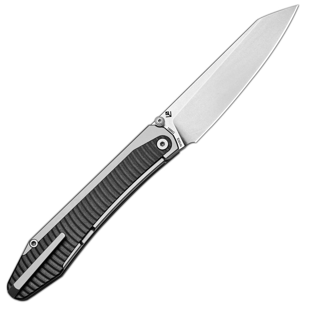 ArtisanCutlery Trust Thumb Stud & Frame Lock Knife Titanium and Aluminum Handle (3.758'' Stone Wash S35VN Blade) 1886G-GY