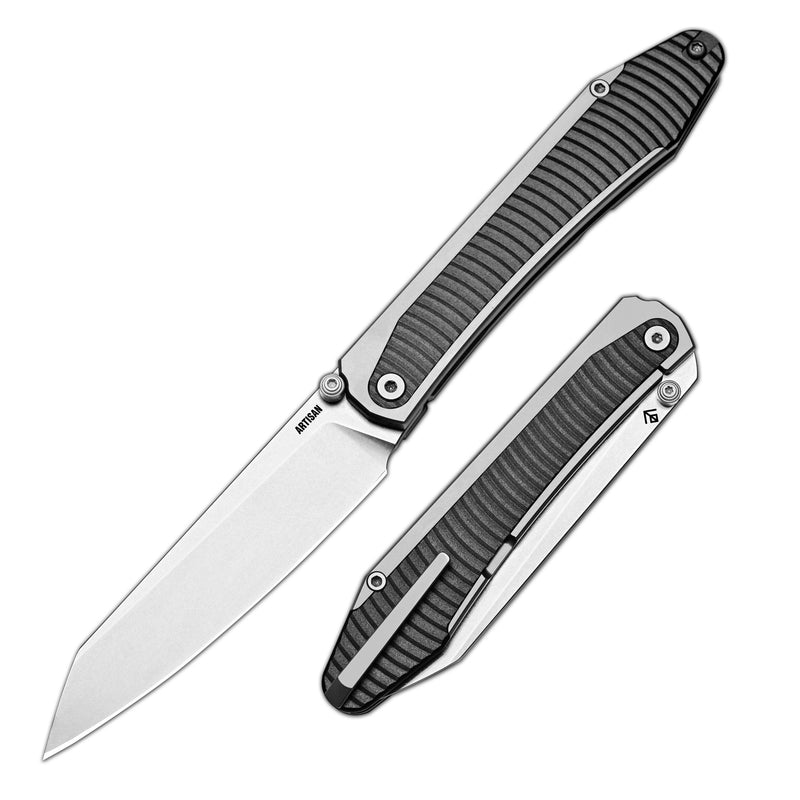 ArtisanCutlery Trust Thumb Stud & Frame Lock Knife Titanium and Aluminum Handle (3.758'' Stone Wash S35VN Blade) 1886G-GY