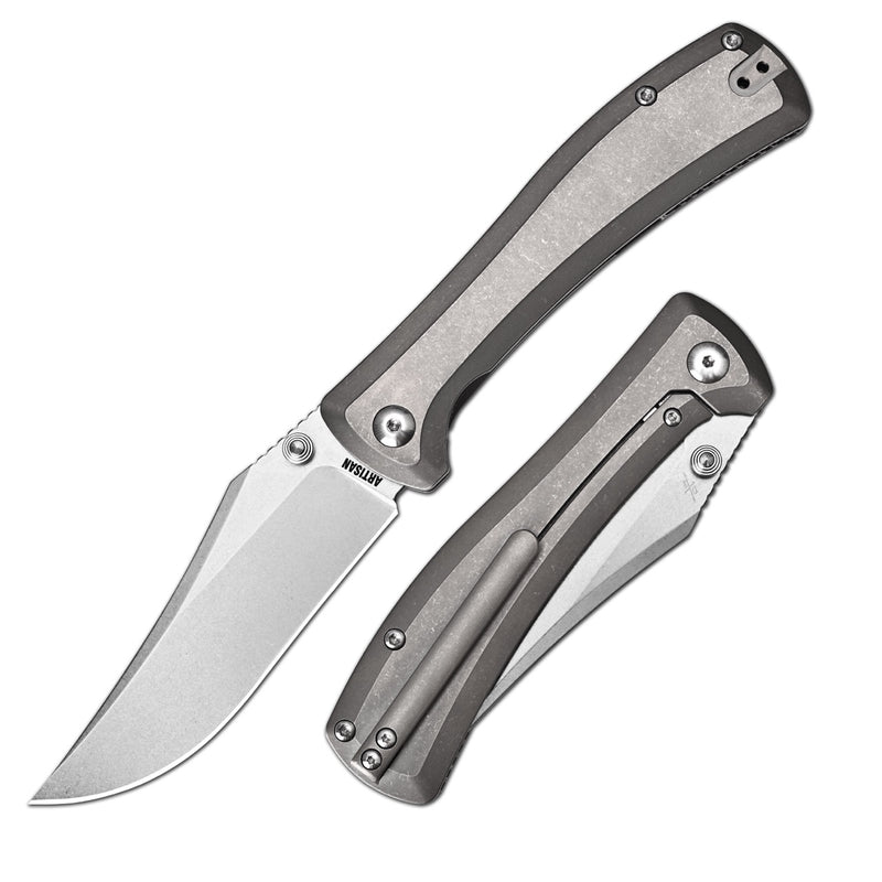ArtisanCutlery Santee Thumb Stud & Frame Lock Folding Knife Titanium Handle (3.54'' CPM S35VN Steel Stone Wash Blade) 1888G-GY