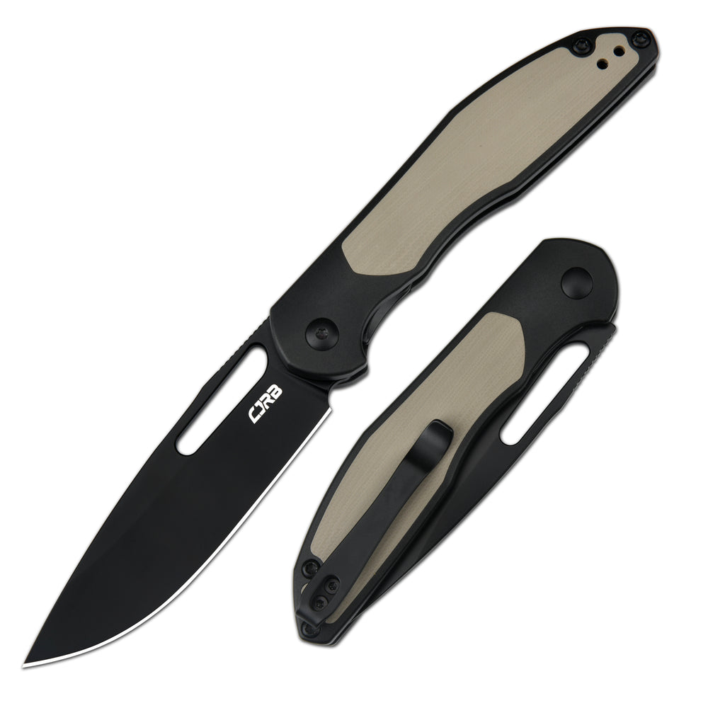 CJRB Droma Liner Lock Thumb Hole Knife Inlay Aluminum And G10 Inlay Handle (3.33'' Black PVD Coating AR-RPM9 Blade) J1963-BDK
