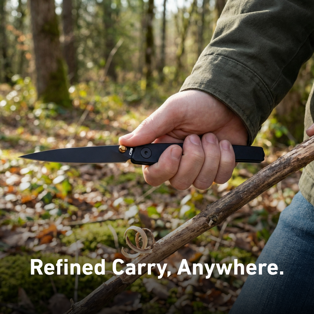 CJRB Lanky Liner Lock Front Flipper Knife Black Aluminum Handle (3.58'' Black PVD Coating AR-RPM9 Blade) J1965-BBK