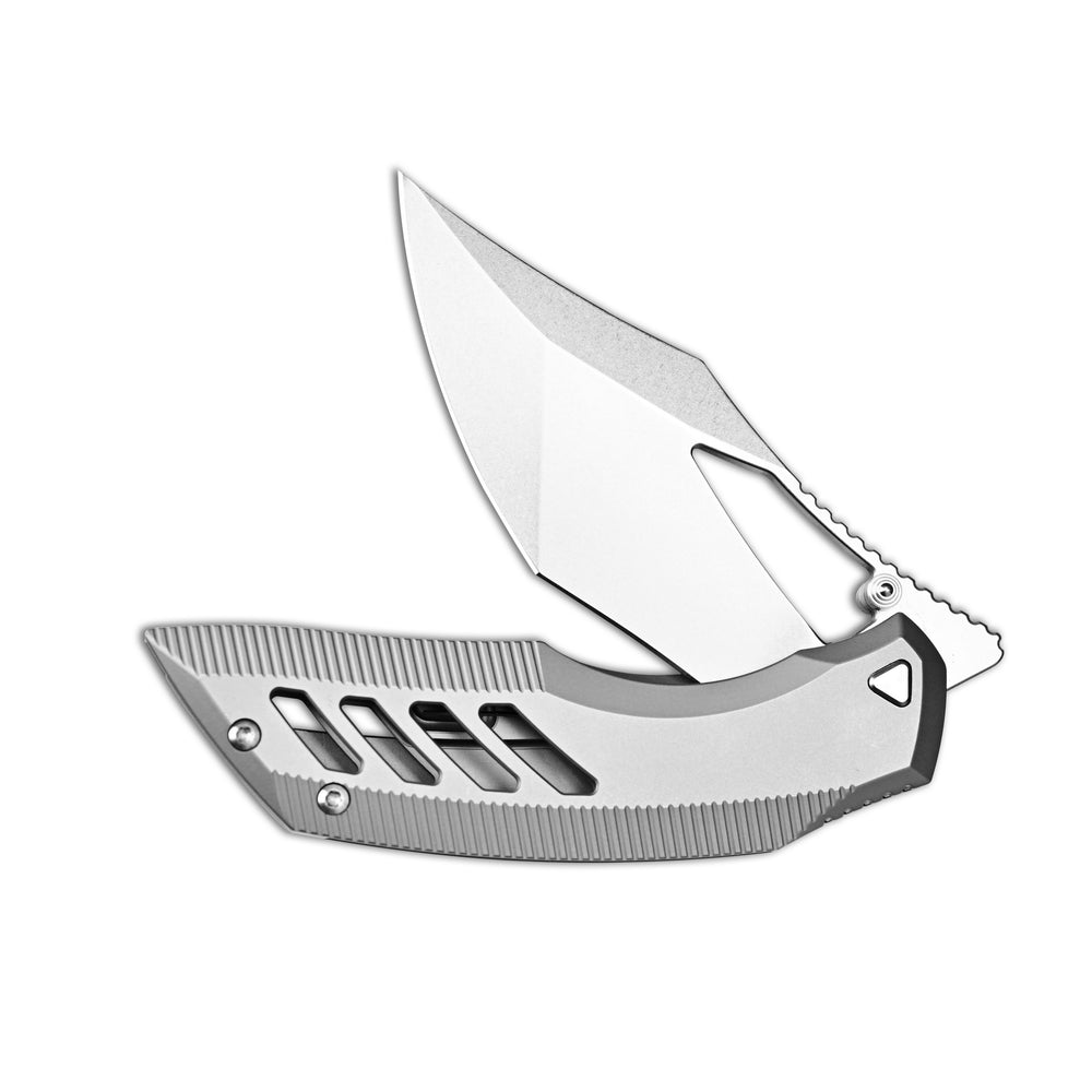 ArtisanCutlery Dark Wing Thumb Hole & Front Flipper Frame Lock EDC Knife Titanium Handle(3.63'' S35VN Stone Wash Blade ) 1887G-GY