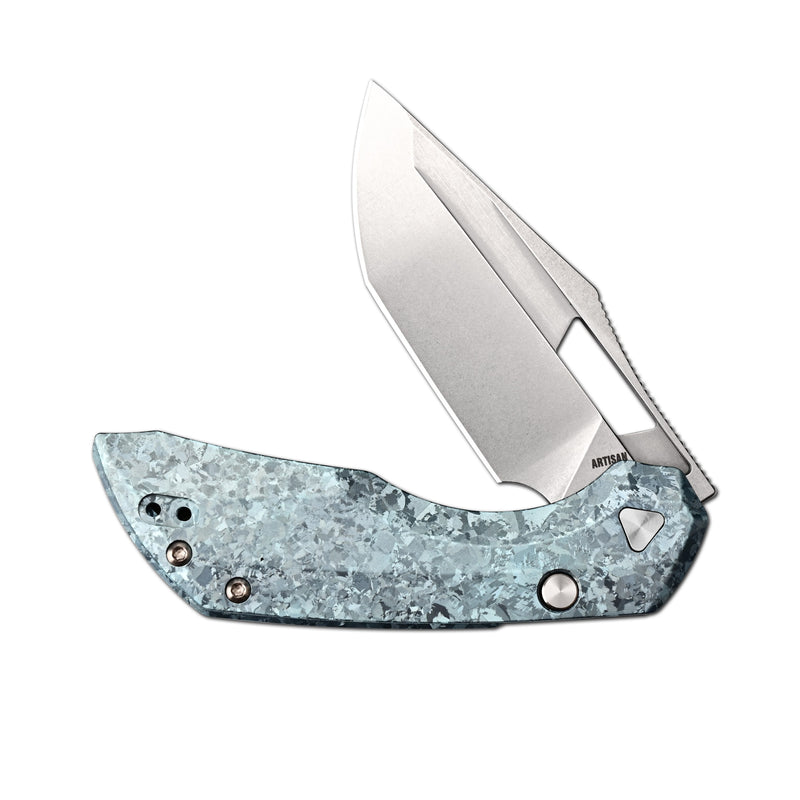 ArtisanCutlery Mousebird Thumb Hole Top Liner Lock EDC Knife Crystal Titanium Handle Crystal Titanium Clip(3'' S35VN Stone Wash Blade ) 1889G-CBU