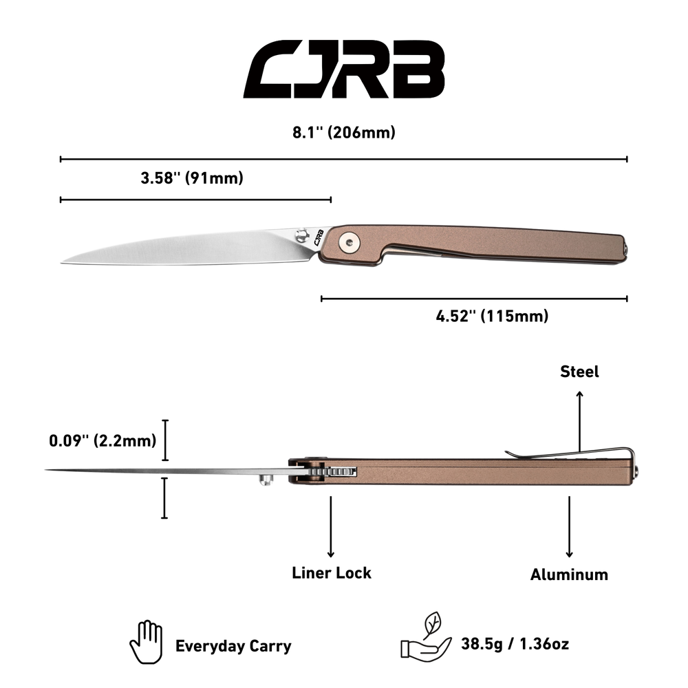 CJRB Lanky Liner Lock Front Flipper Knife Blue Champagne Handle (3.58'' Sand Polish AR-RPM9 Blade) J1965-CP