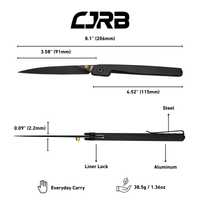 CJRB Lanky Liner Lock Front Flipper Knife Black Aluminum Handle (3.58'' Black PVD Coating AR-RPM9 Blade) J1965-BBK