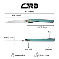 CJRB Lanky Liner Lock Front Flipper Knife Blue Aluminum Handle (3.58'' Sand Polish AR-RPM9 Blade) J1965-BU