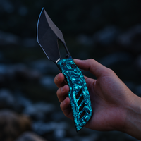 ArtisanCutlery Dark Wing Thumb Hole & Front Flipper Top Liner Lock EDC Knife Carbon Fiber(Glow in the dark) Handle(3.63'' CPM S90V Black PVD Coating Blade ) 1887G-GDBU