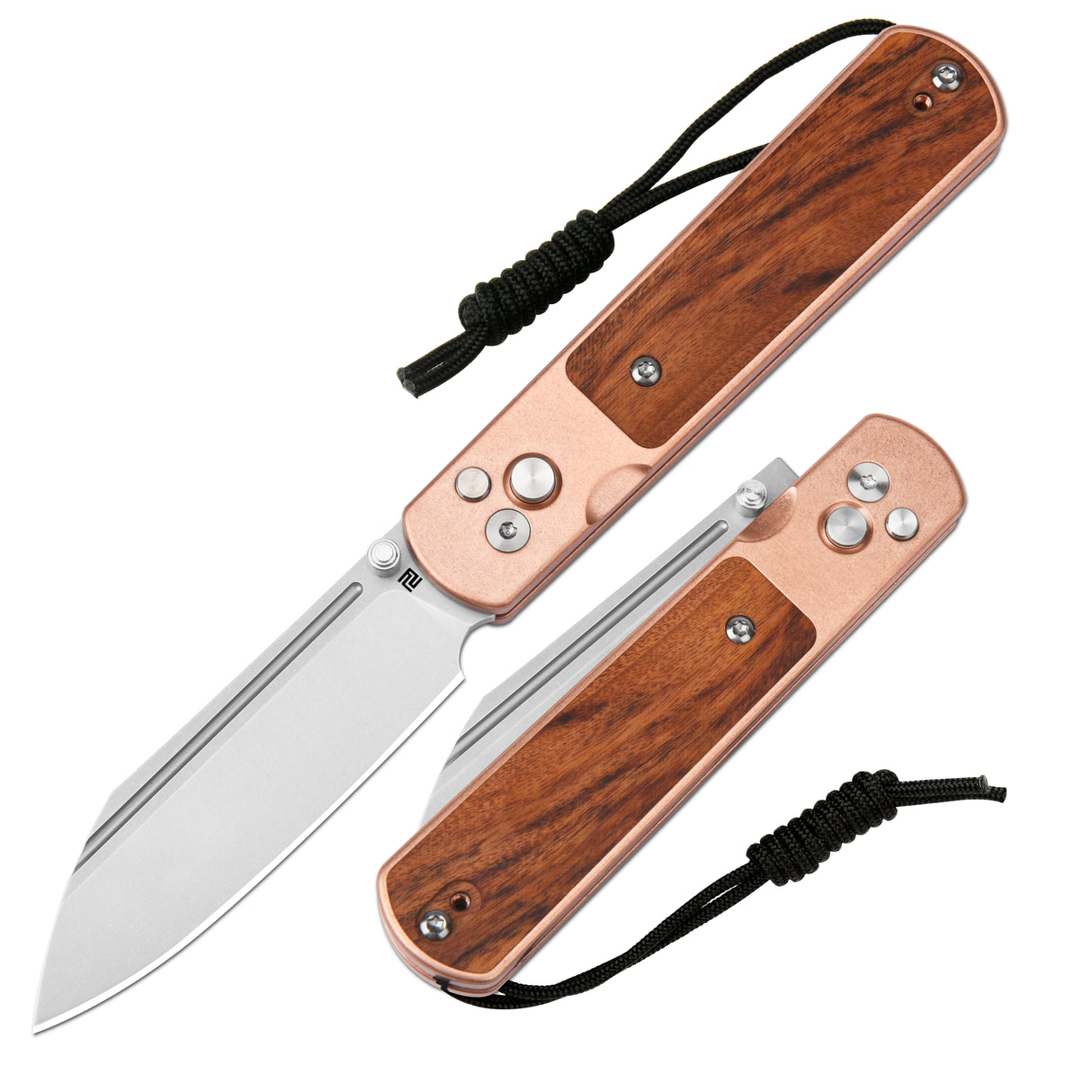 Artisan Cutlery Holm 1875 S90V Steel Blade Copper and Wood Handle Folding Knives