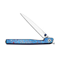CJRB Lanky Thumb Stud & Front Flipper Liner Lock EDC Knife Titanium Damascus Handle Steel Clip(3.58'' CPM S90V Mirror Polish Blade) J1965G-TDB