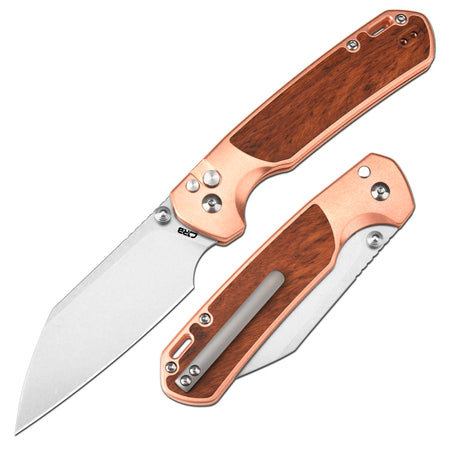 CJRB Large Pyrite-Light J1945L S90V Steel Copper & Rose Wood Handle Folding Knives