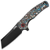 CJRB Crag Flipper & Liner Lock Folding Knife Blue & White Fat Carbon Handle (3.43'' 14C28N Steel Black PVD Coating Blade) J1904-BWCF (Exclusive)