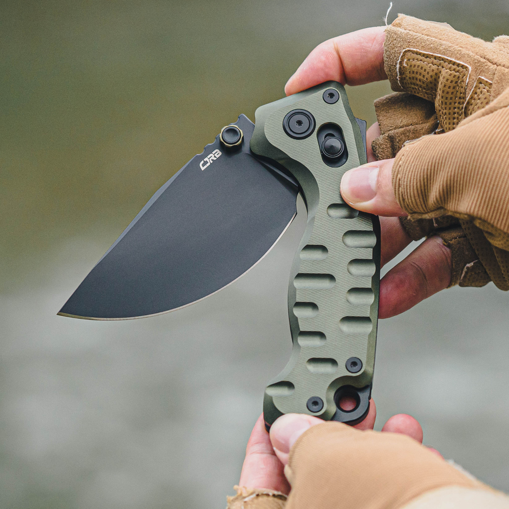 CJRB Doubletap Thumb Stud & Recoil Lock V2 Tatical Knife Green 7075-T6 Aluminum Handle(3.86'' D2 Black PVD Coating Blade) J1970-BAL (Exclusive)