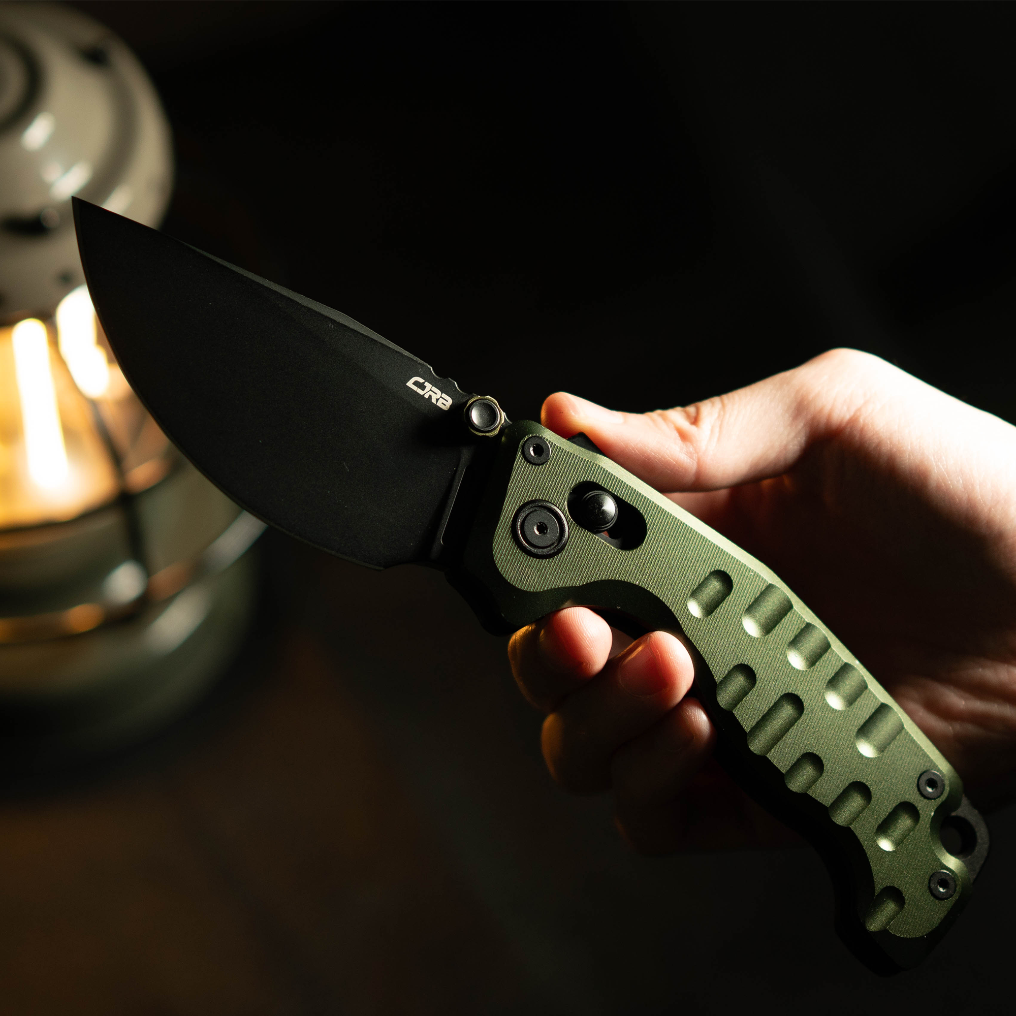 CJRB Doubletap Thumb Stud & Recoil Lock V2 Tatical Knife Green 7075-T6 Aluminum Handle(3.86'' D2 Black PVD Coating Blade) J1970-BAL (Exclusive)