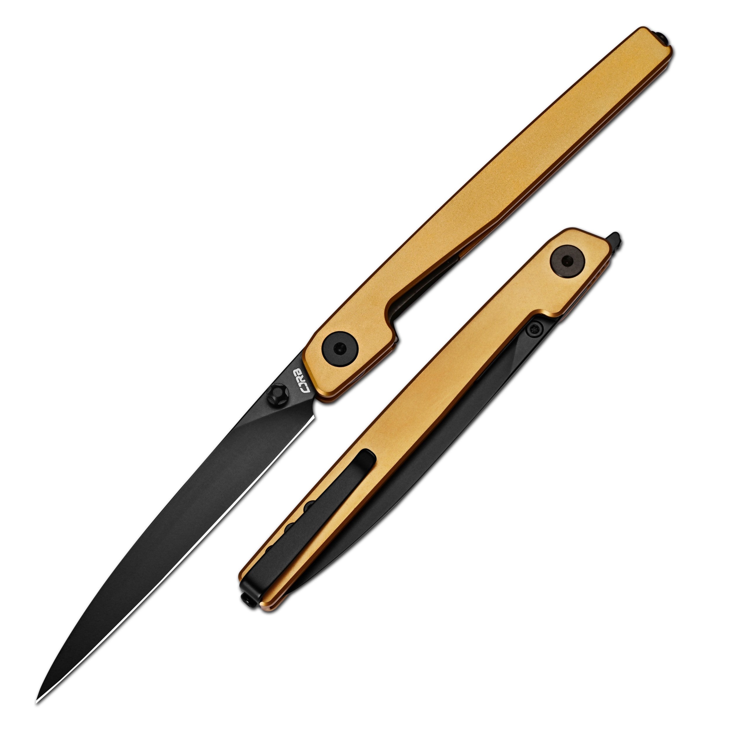 CJRB Lanky Thumb Stud & Front Flipper Liner Lock EDC Knife Titanium Handle Steel Clip(3.58'' CPM S90V Black PVD Coating Blade) J1965G-GL