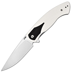 CJRB Rodayo Flipper & Liner Lock Folding Knife White G10 Handle (3.78'' Stone Wash AR-RPM9 Steel Blade) J1972-WBK