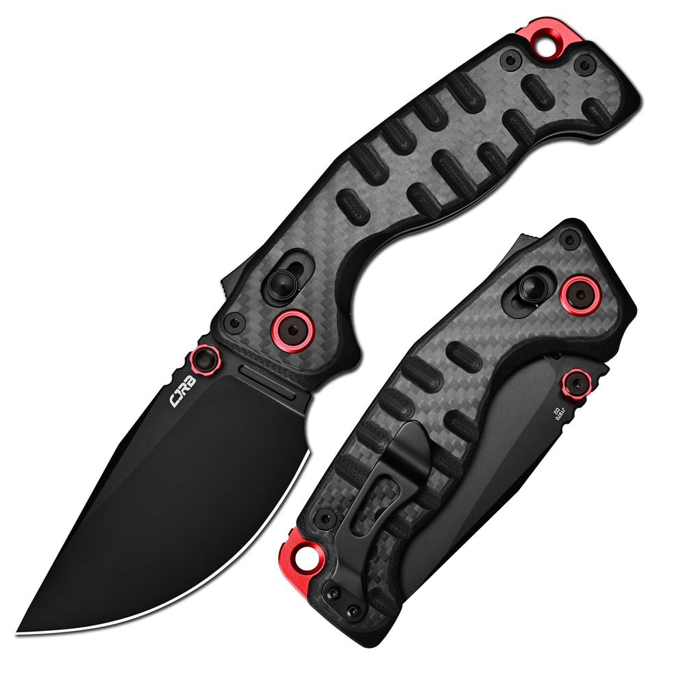 CJRB Doubletap Thumb Stud & Recoil Lock V2 Tatical Knife Carbon Fiber Handle(3.86'' D2 Steel Black PVD Coating Blade) J1970-BCF (Exclusive)