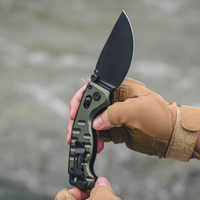 CJRB Doubletap Thumb Stud & Recoil Lock V2 Tatical Knife Green 7075-T6 Aluminum Handle(3.86'' D2 Black PVD Coating Blade) J1970-BAL (Exclusive)