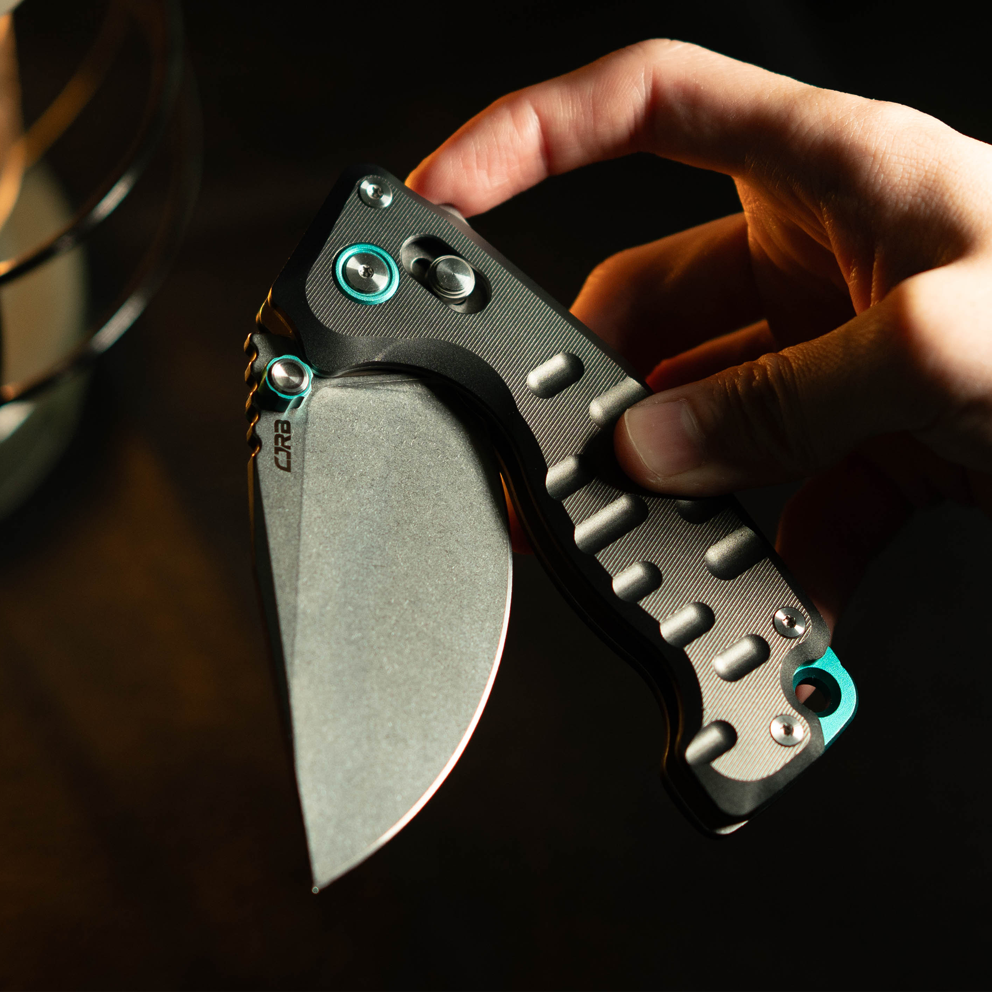 CJRB Doubletap Thumb Stud & Recoil Lock V2 Tatical Knife Gray 7075-T6 Aluminum Handle(3.86'' D2 Stone Wash Blade) J1970-GAL (Exclusive)