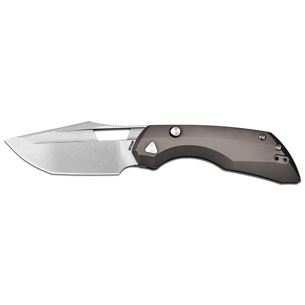 ArtisanCutlery Mousebird Thumb Hole Top Liner Lock EDC Knife Titanium Handle Gold Titanium Clip(3'' S35VN Stone Wash Blade ) 1889G-DG