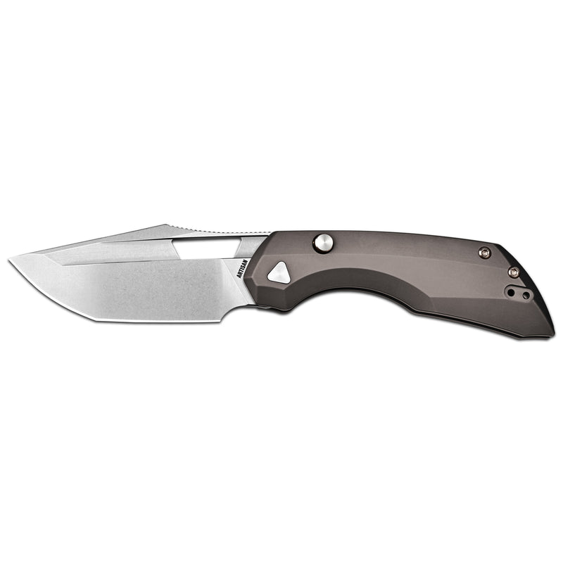 ArtisanCutlery Mousebird Thumb Hole Top Liner Lock EDC Knife Titanium Handle Gold Titanium Clip(3'' S35VN Stone Wash Blade ) 1889G-DG