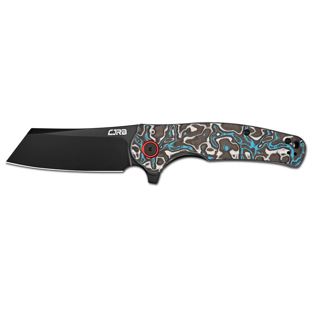CJRB Crag Flipper & Liner Lock Folding Knife Blue & White Fat Carbon Handle (3.43'' 14C28N Steel Black PVD Coating Blade) J1904-BWCF (Exclusive)