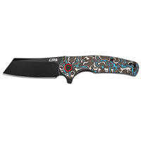 CJRB Crag Flipper & Liner Lock Folding Knife Blue & White Fat Carbon Handle (3.43'' 14C28N Steel Black PVD Coating Blade) J1904-BWCF (Exclusive)
