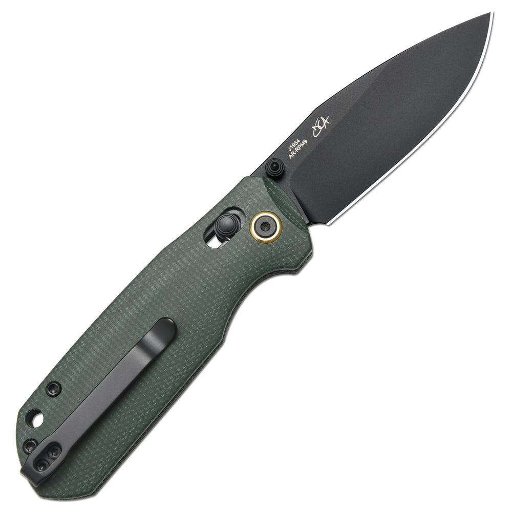 CJRB Maximal Crossbar Lock Knife Green Micarta Handle (2.95'' Black PVD AR-RPM9 Blade) J1954-BMGN