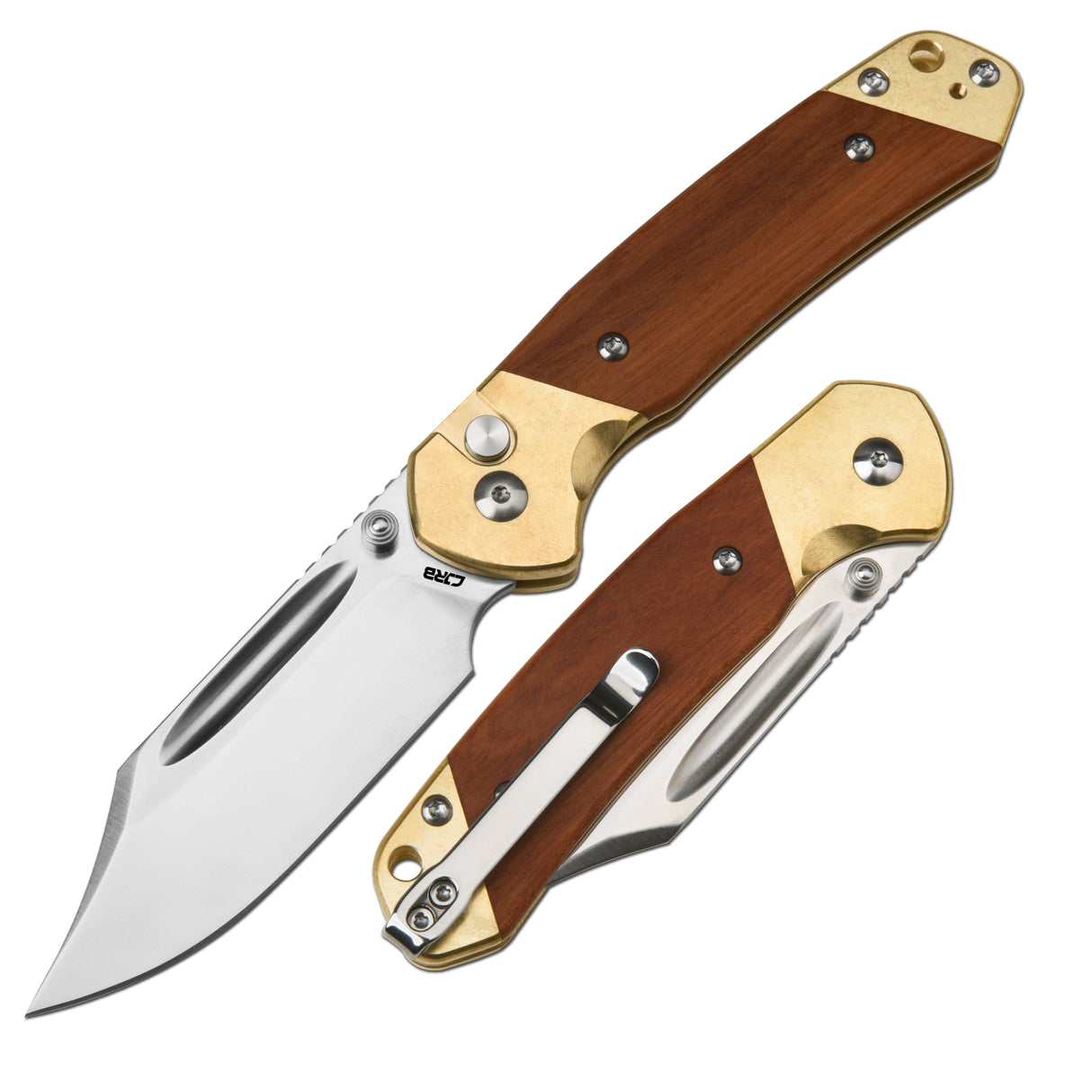 CJRB Bowie Pyrite J1942 CPM S90V Blade Brass&Rose Wood Handle Folding Knives(Exclusive)