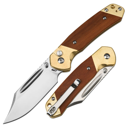 CJRB Bowie Pyrite J1942 CPM S90V Blade Brass&Rose Wood Handle Folding Knives(Exclusive)