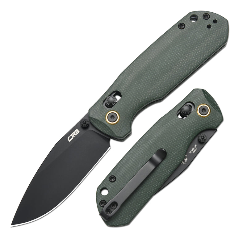 CJRB Maximal Crossbar Lock Knife Green Micarta Handle (2.95'' Black PVD AR-RPM9 Blade) J1954-BMGN